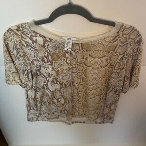 Bar III Snakeskin Gold Luminous Metallic Slightly Cropped Top